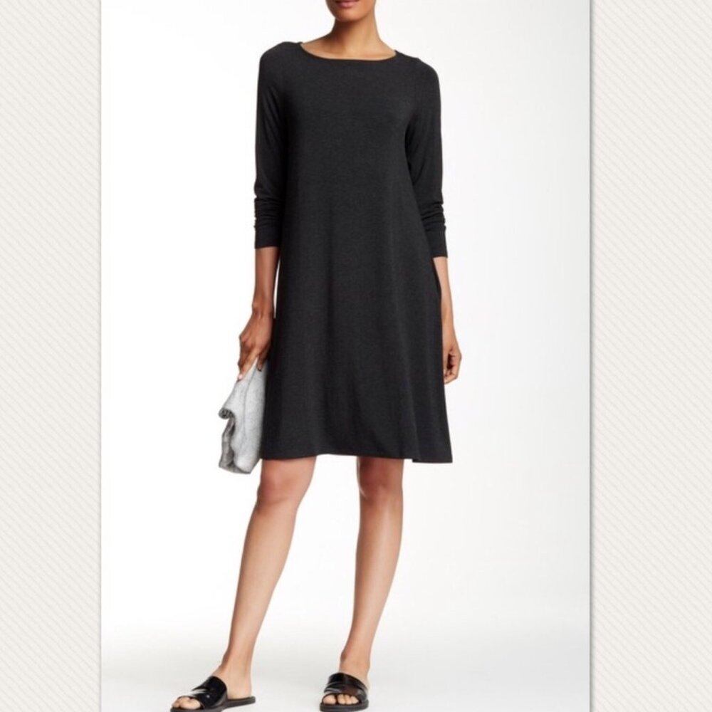 EUC Women's EILEEN‎ FISHER Long Sleeve Viscose Jersey Dress Gray | Size M